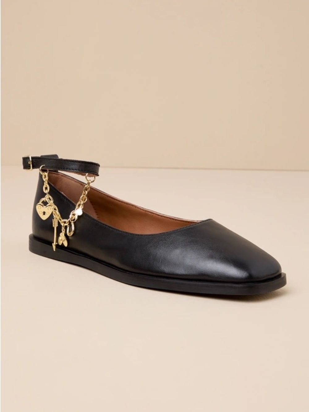 Free People || Mystic Treasures Charm Ankle Strap Ballet Flats Leather Black 6